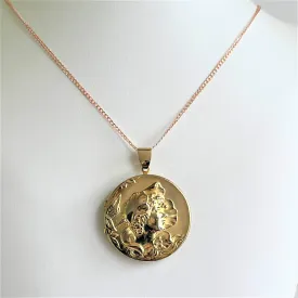 Lady Head Gold Tone Locket & Chain