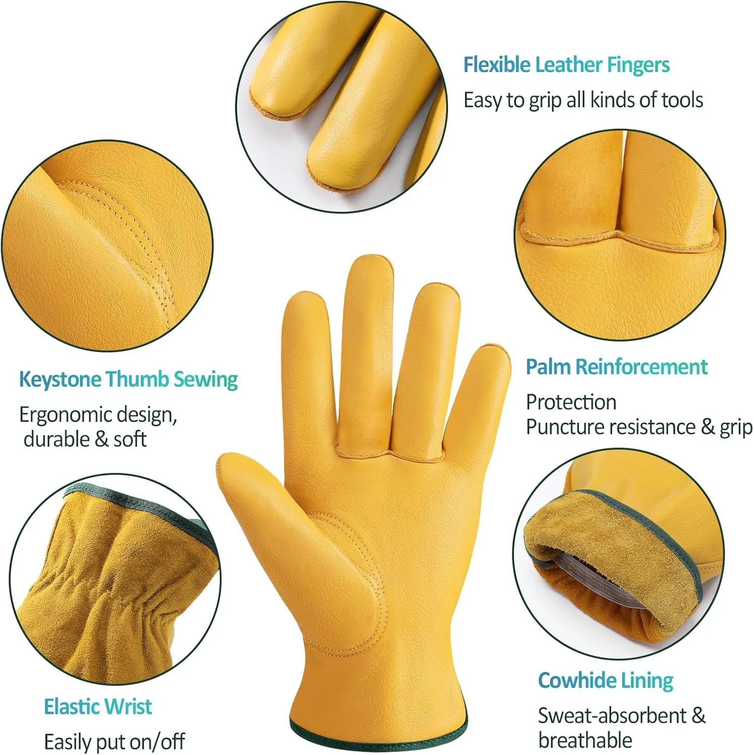 Leather Work Gloves for Men and Women, Reinforced Cowhide Gardening Gloves, Protective Garden Gloves for Welding, Construction, Wood Cutting, Large,1 Pair