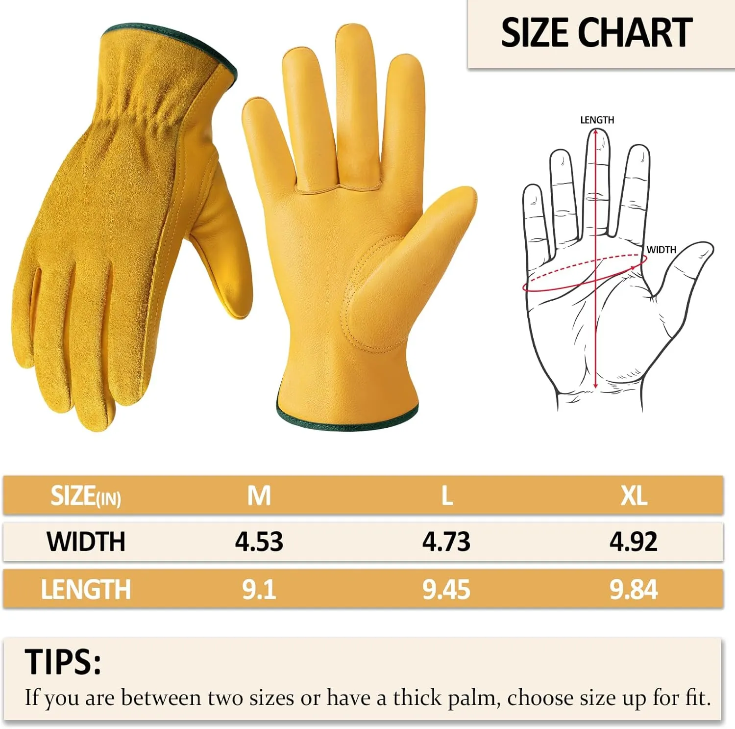 Leather Work Gloves for Men and Women, Reinforced Cowhide Gardening Gloves, Protective Garden Gloves for Welding, Construction, Wood Cutting, Large,1 Pair