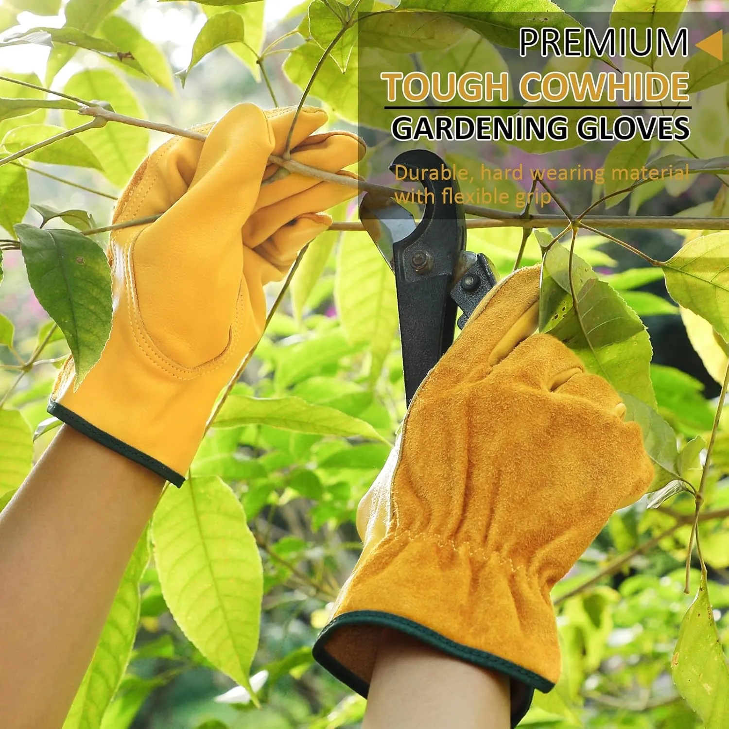 Leather Work Gloves for Men and Women, Reinforced Cowhide Gardening Gloves, Protective Garden Gloves for Welding, Construction, Wood Cutting, Large,1 Pair
