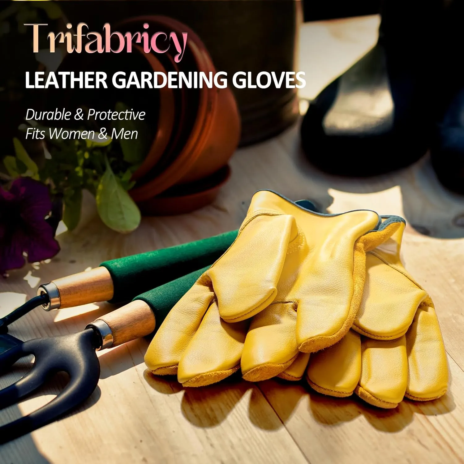 Leather Work Gloves for Men and Women, Reinforced Cowhide Gardening Gloves, Protective Garden Gloves for Welding, Construction, Wood Cutting, Large,1 Pair