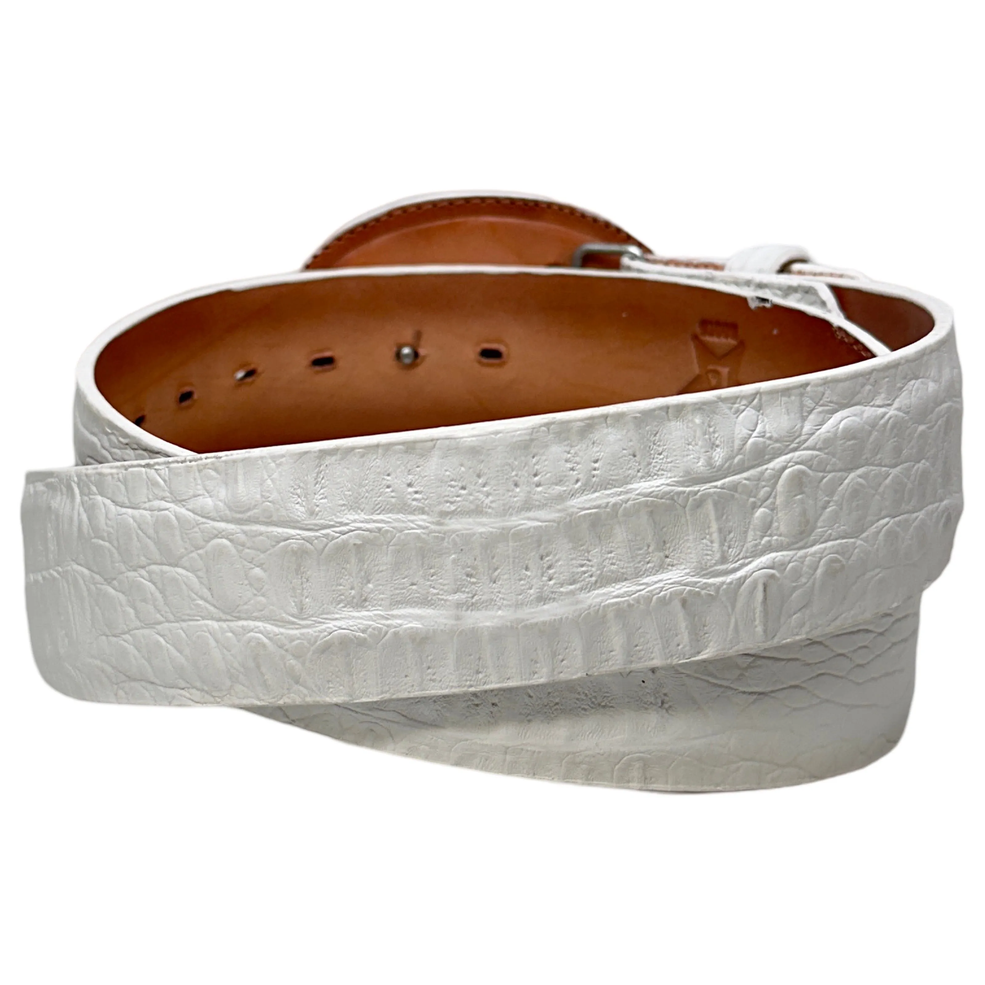 Los Altos White Caiman Crocodile Belt