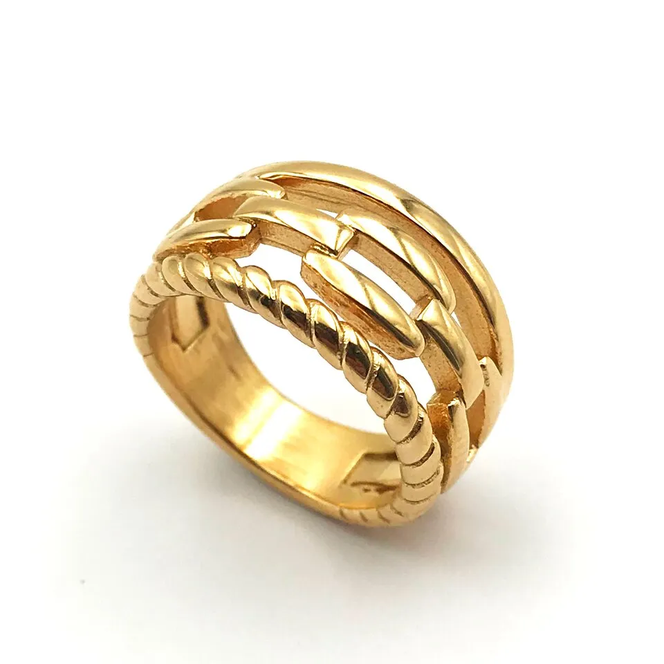 Luxury Couple Rings Korean Hollow Stainless Steel Gold Color Wedding Ring