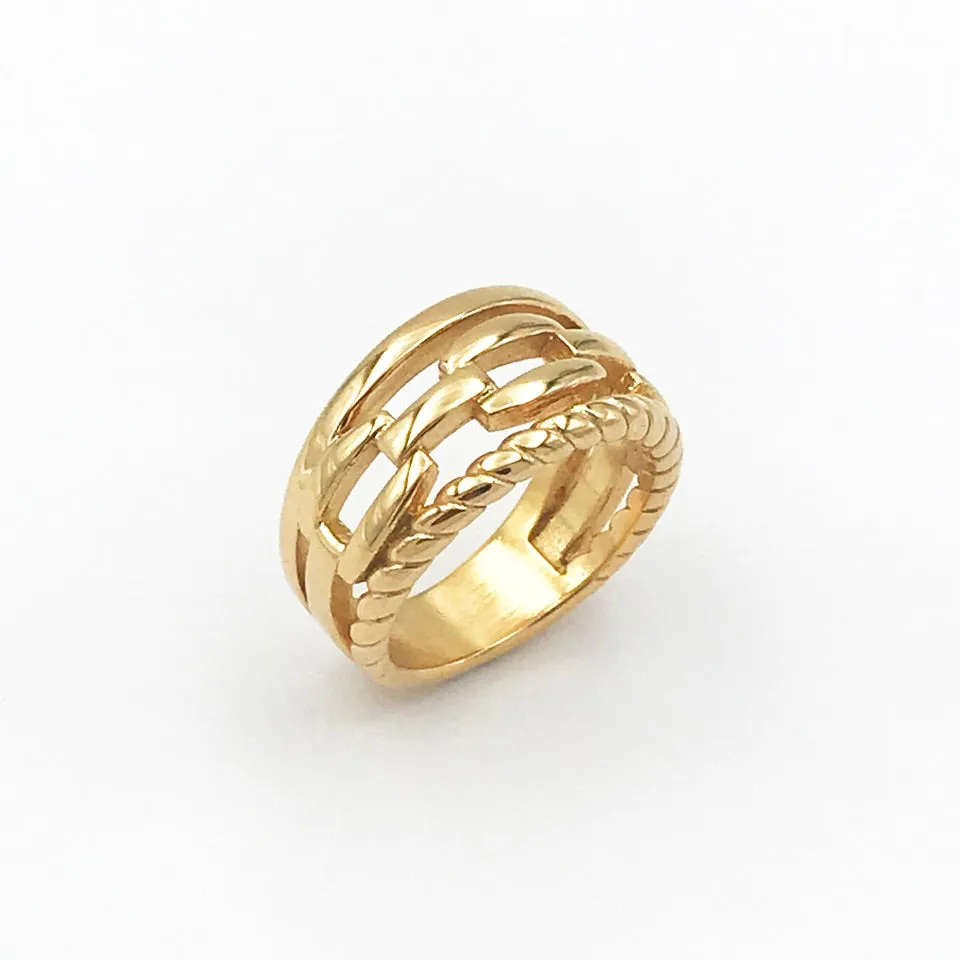 Luxury Couple Rings Korean Hollow Stainless Steel Gold Color Wedding Ring