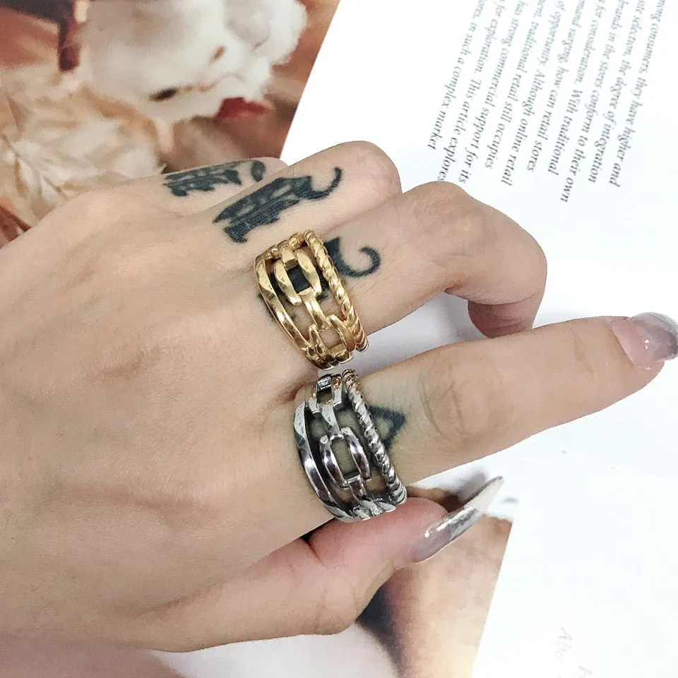 Luxury Couple Rings Korean Hollow Stainless Steel Gold Color Wedding Ring
