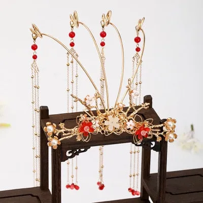Luxury Fashion Bride style pearl tassel hairpin haircomb earrings set