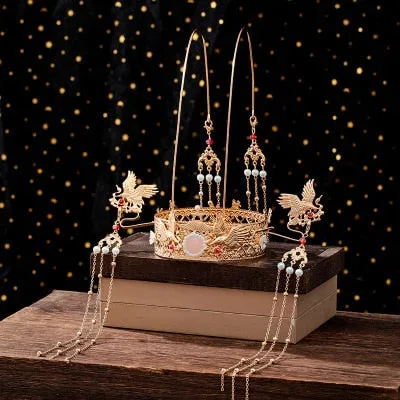 Luxury Fashion Bride style pearl tassel hairpin haircomb earrings set
