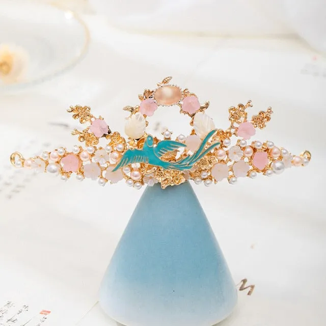 Luxury Fashion Bride style pearl tassel hairpin haircomb earrings set