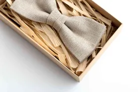 Make a Statement with Our Natural Linen Bow Tie - Ideal for Grooms and Groomsmen