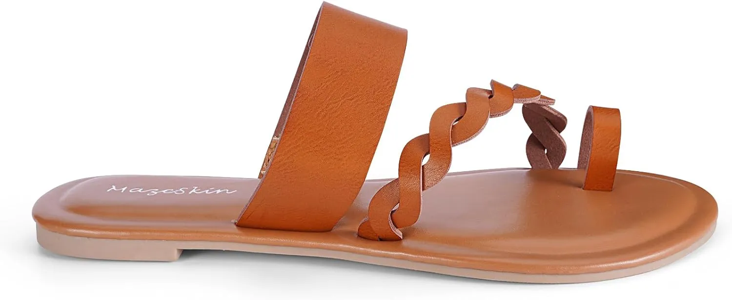 mazeskin Womens Memory Foam H-Band Summer Dressy Flat Slide Sandals
