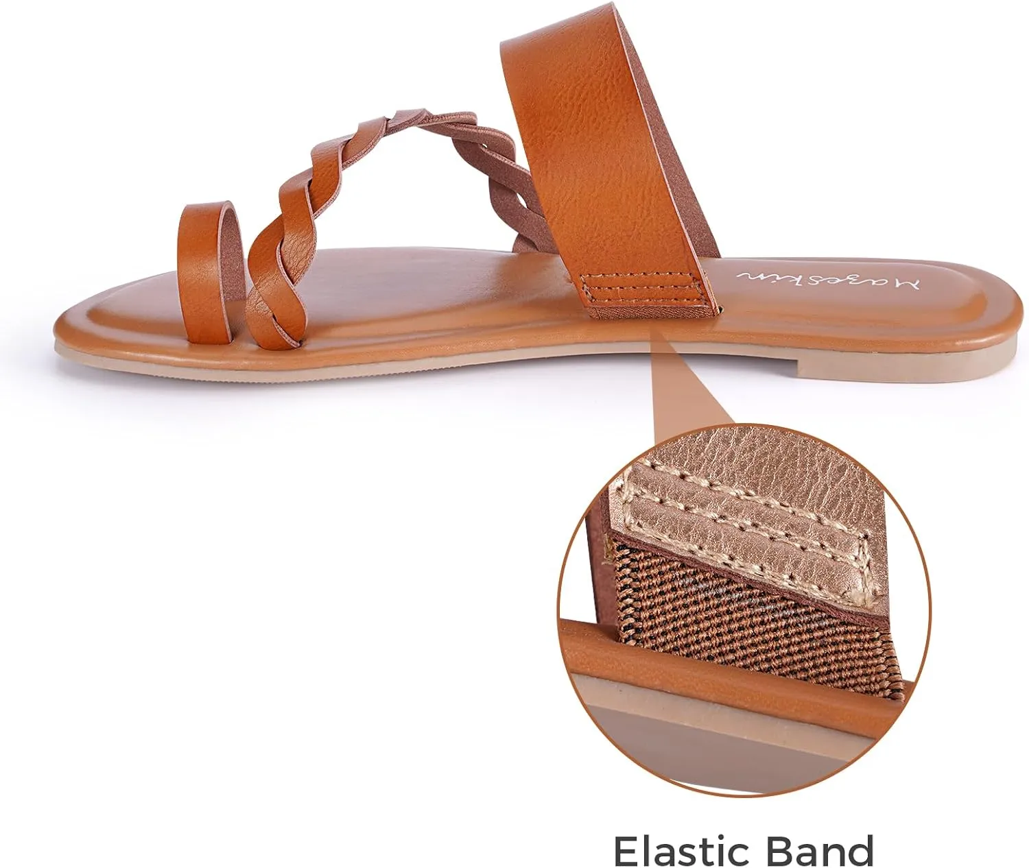 mazeskin Womens Memory Foam H-Band Summer Dressy Flat Slide Sandals