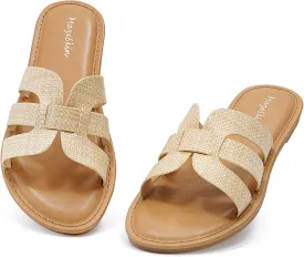 mazeskin Womens Memory Foam H-Band Summer Dressy Flat Slide Sandals