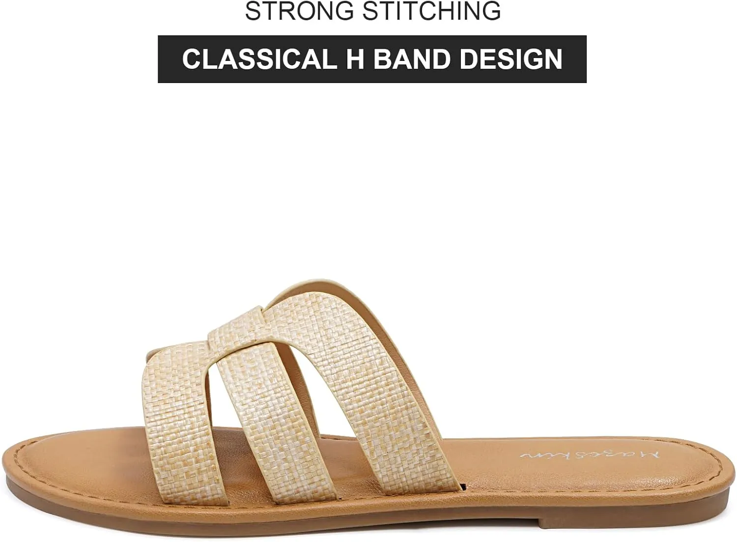 mazeskin Womens Memory Foam H-Band Summer Dressy Flat Slide Sandals