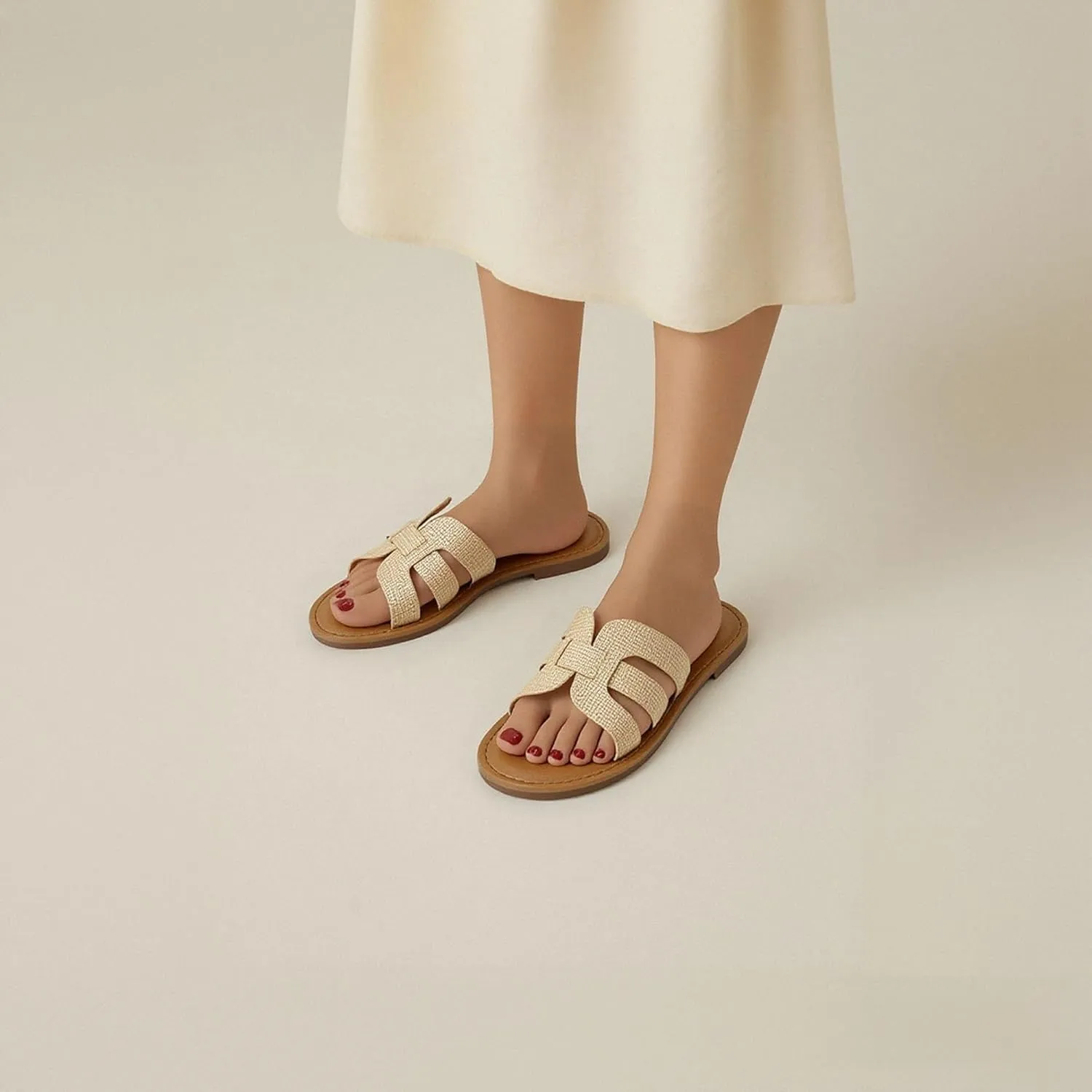 mazeskin Womens Memory Foam H-Band Summer Dressy Flat Slide Sandals