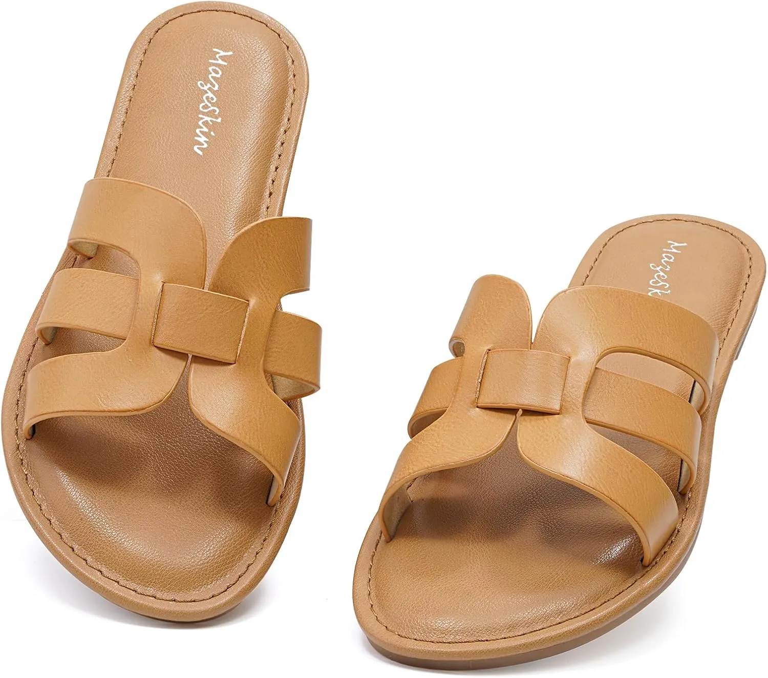 mazeskin Womens Memory Foam H-Band Summer Dressy Flat Slide Sandals