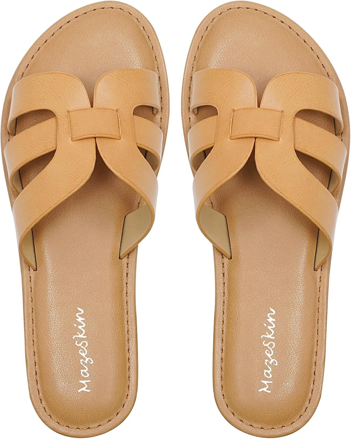 mazeskin Womens Memory Foam H-Band Summer Dressy Flat Slide Sandals