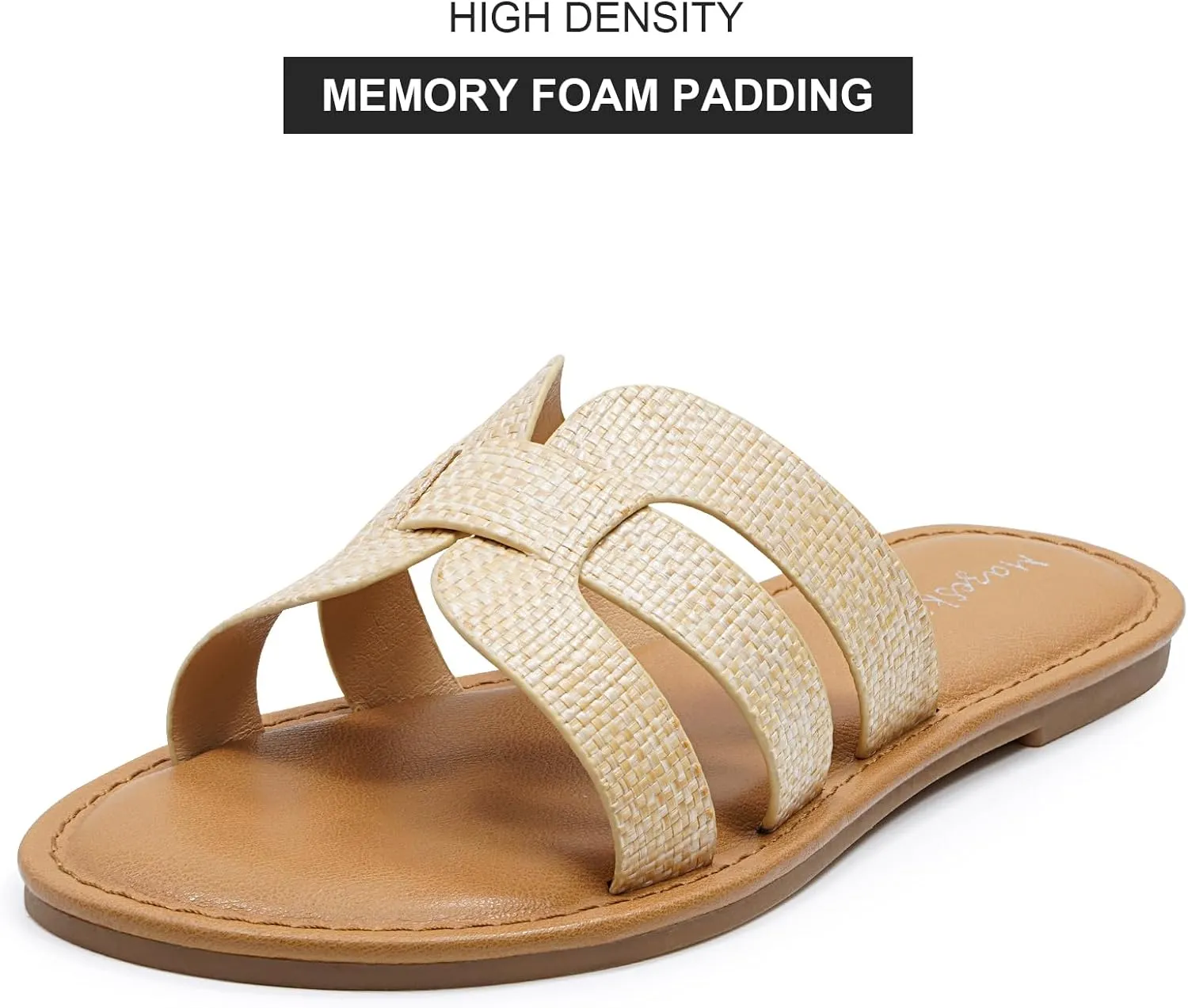 mazeskin Womens Memory Foam H-Band Summer Dressy Flat Slide Sandals