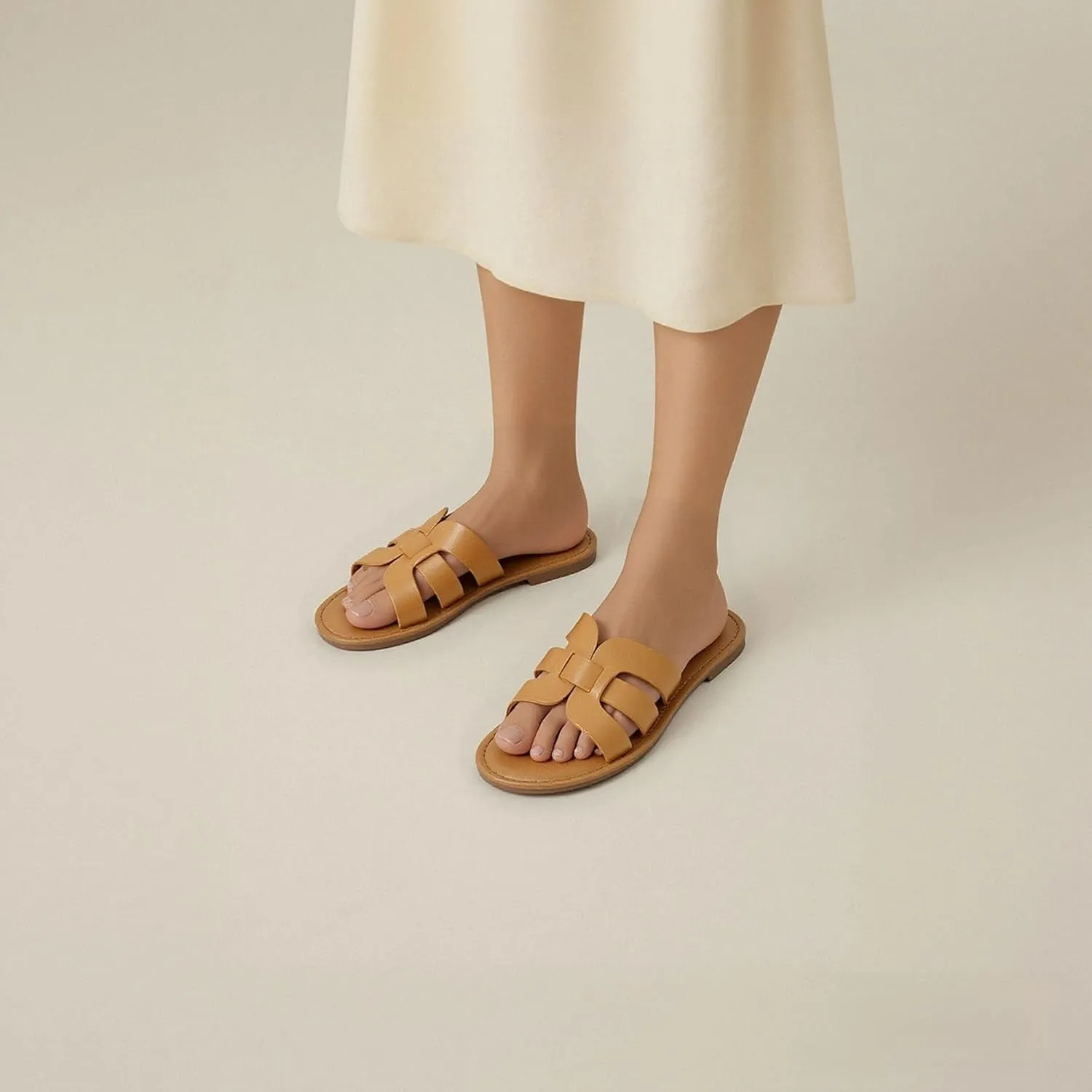 mazeskin Womens Memory Foam H-Band Summer Dressy Flat Slide Sandals