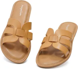 mazeskin Womens Memory Foam H-Band Summer Dressy Flat Slide Sandals