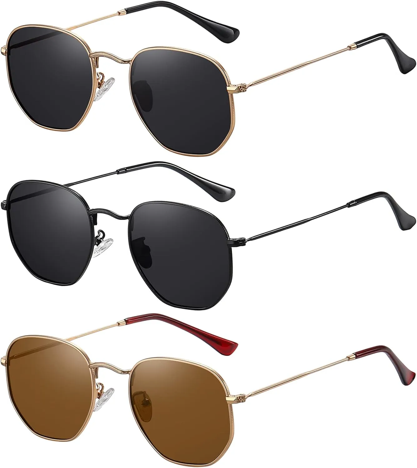 MEETSUN Polarized Hexagon Sunglasses for Women Men Polygon Square Sun Glasses UV400 Protection Metal Frame