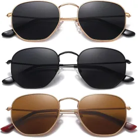 MEETSUN Polarized Hexagon Sunglasses for Women Men Polygon Square Sun Glasses UV400 Protection Metal Frame