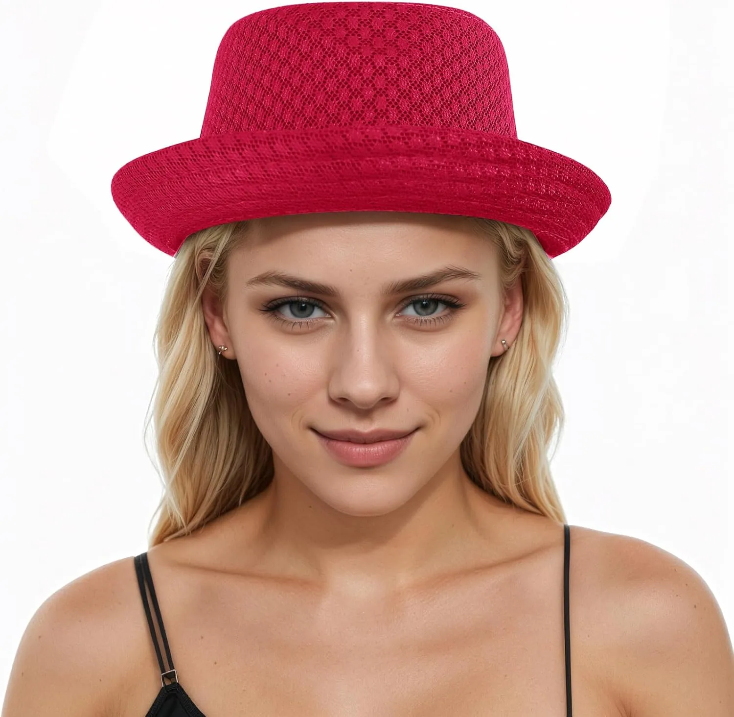 Mesh Fedora Hats for Men Women Summer Panama Jazz Hat Roll Brim Bucket Classic Foldable Trilby Cap