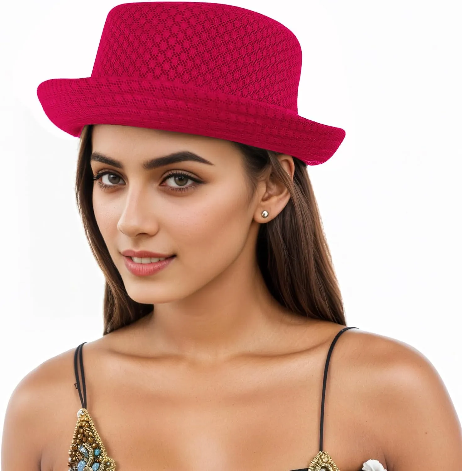 Mesh Fedora Hats for Men Women Summer Panama Jazz Hat Roll Brim Bucket Classic Foldable Trilby Cap