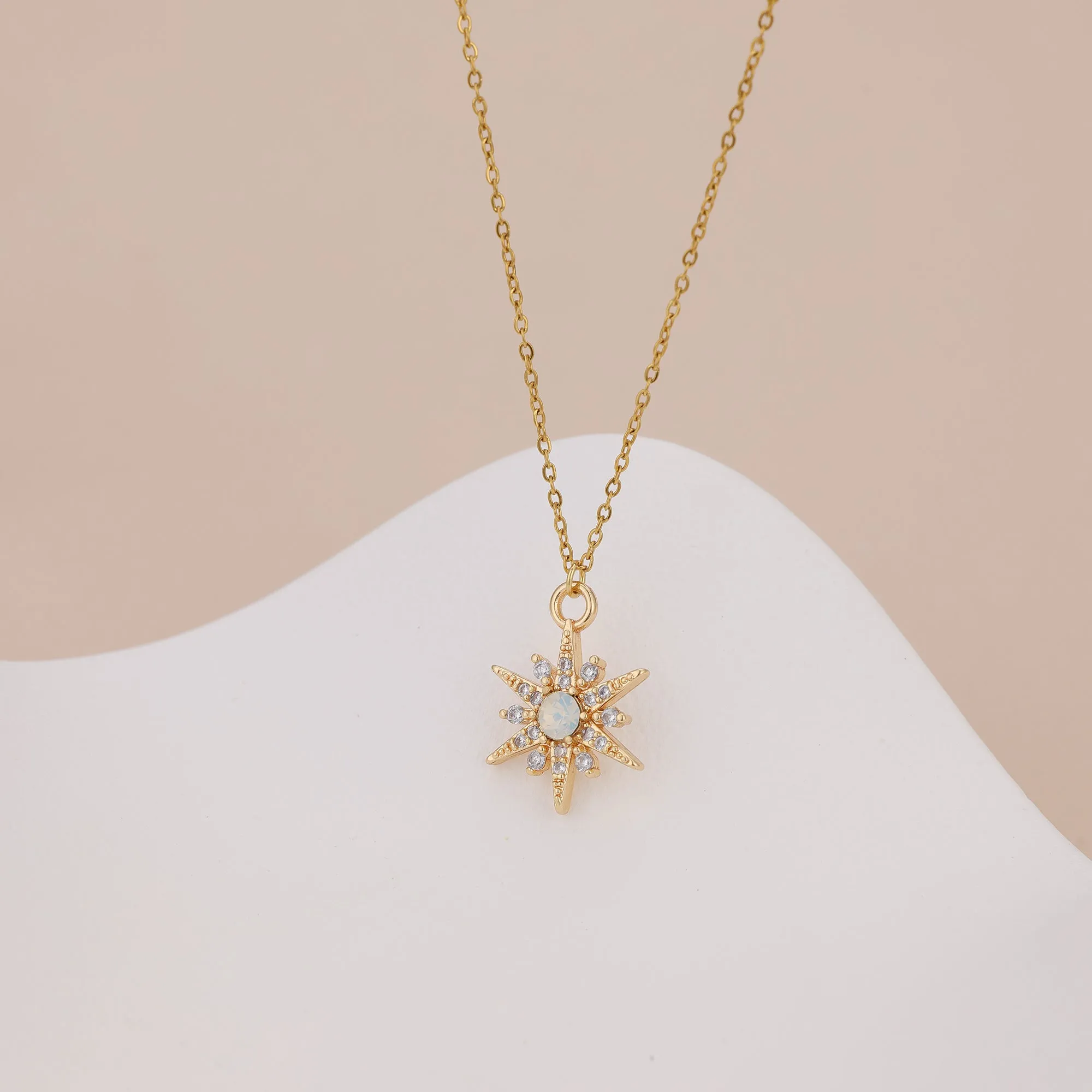 N015 starburst with opal gem pendant necklace