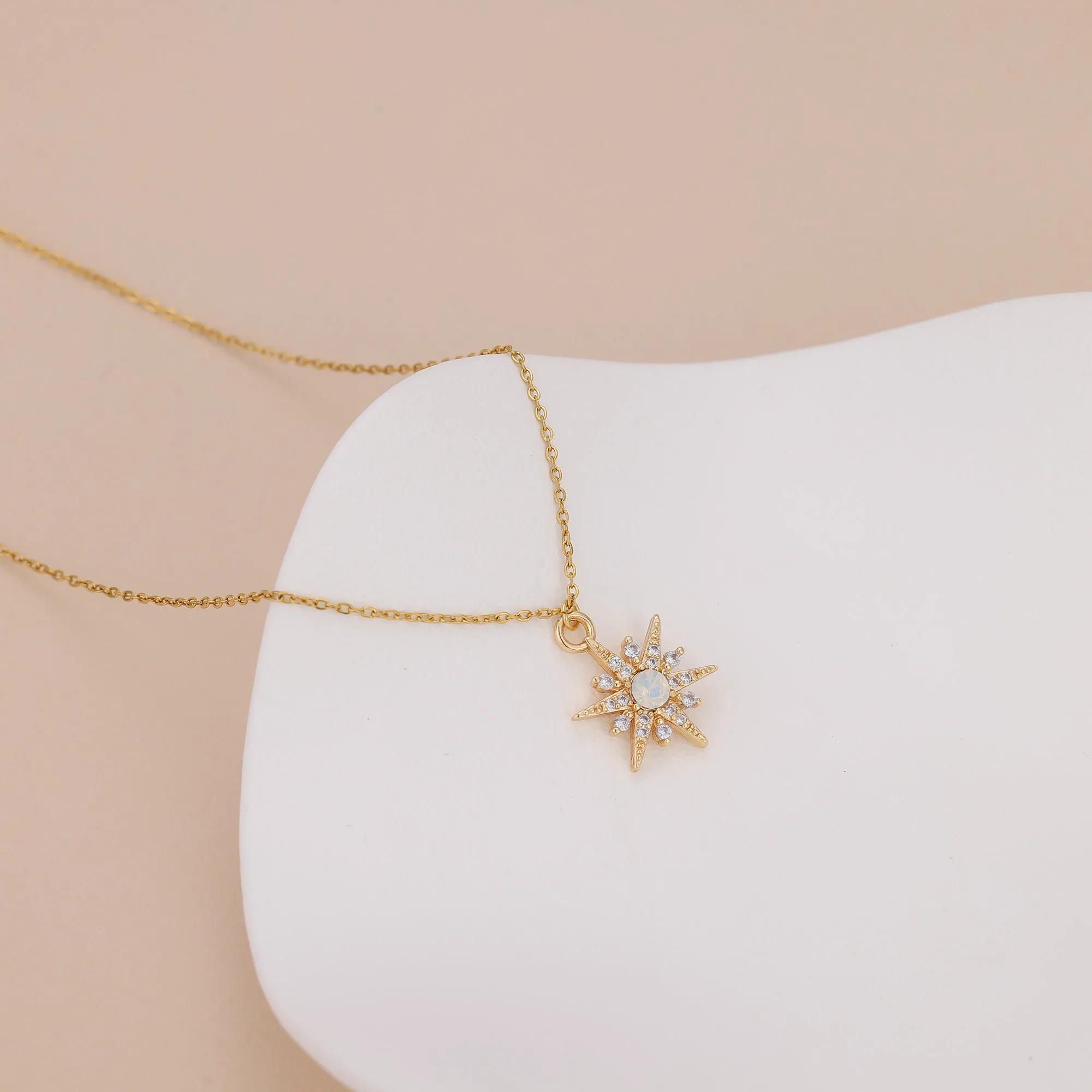 N015 starburst with opal gem pendant necklace