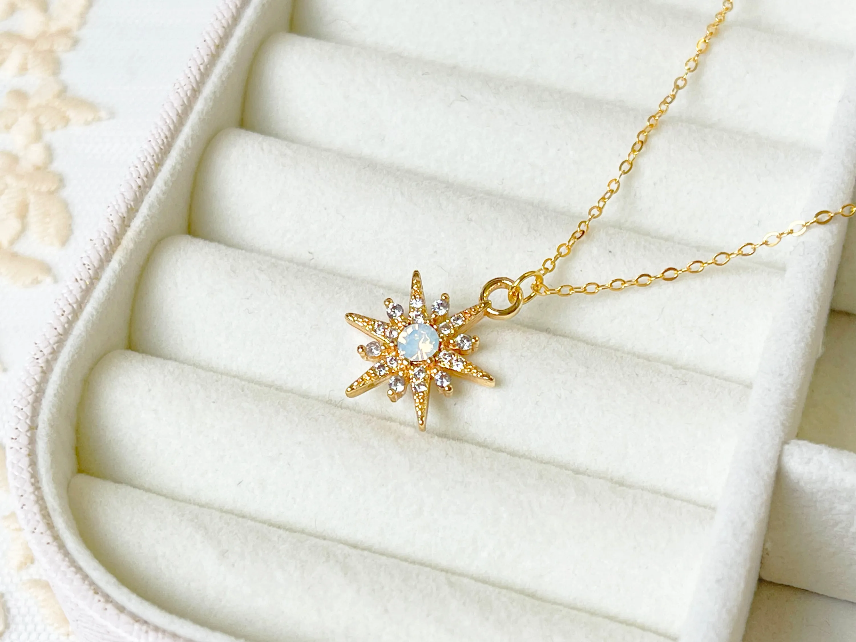 N015 starburst with opal gem pendant necklace