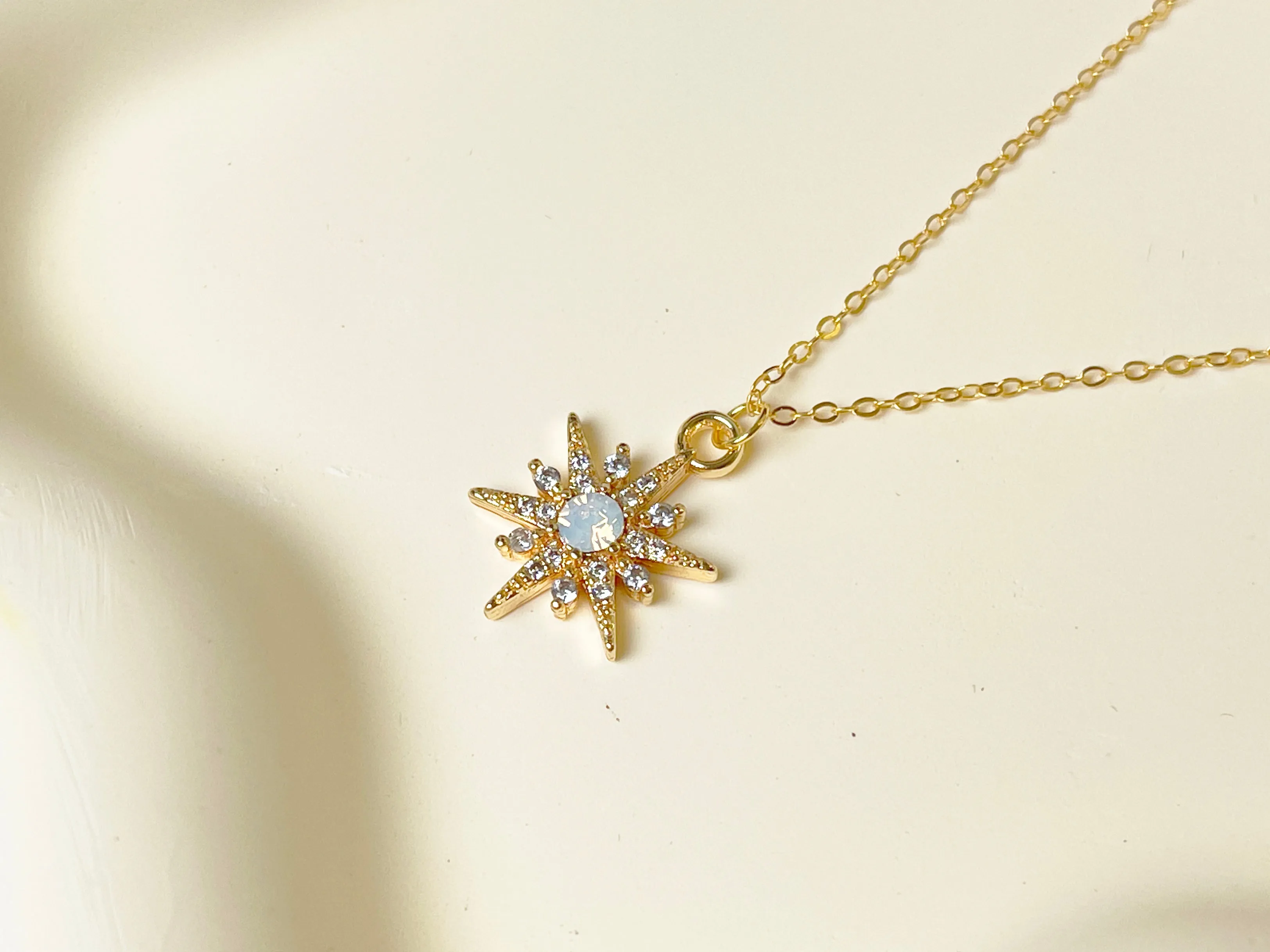 N015 starburst with opal gem pendant necklace