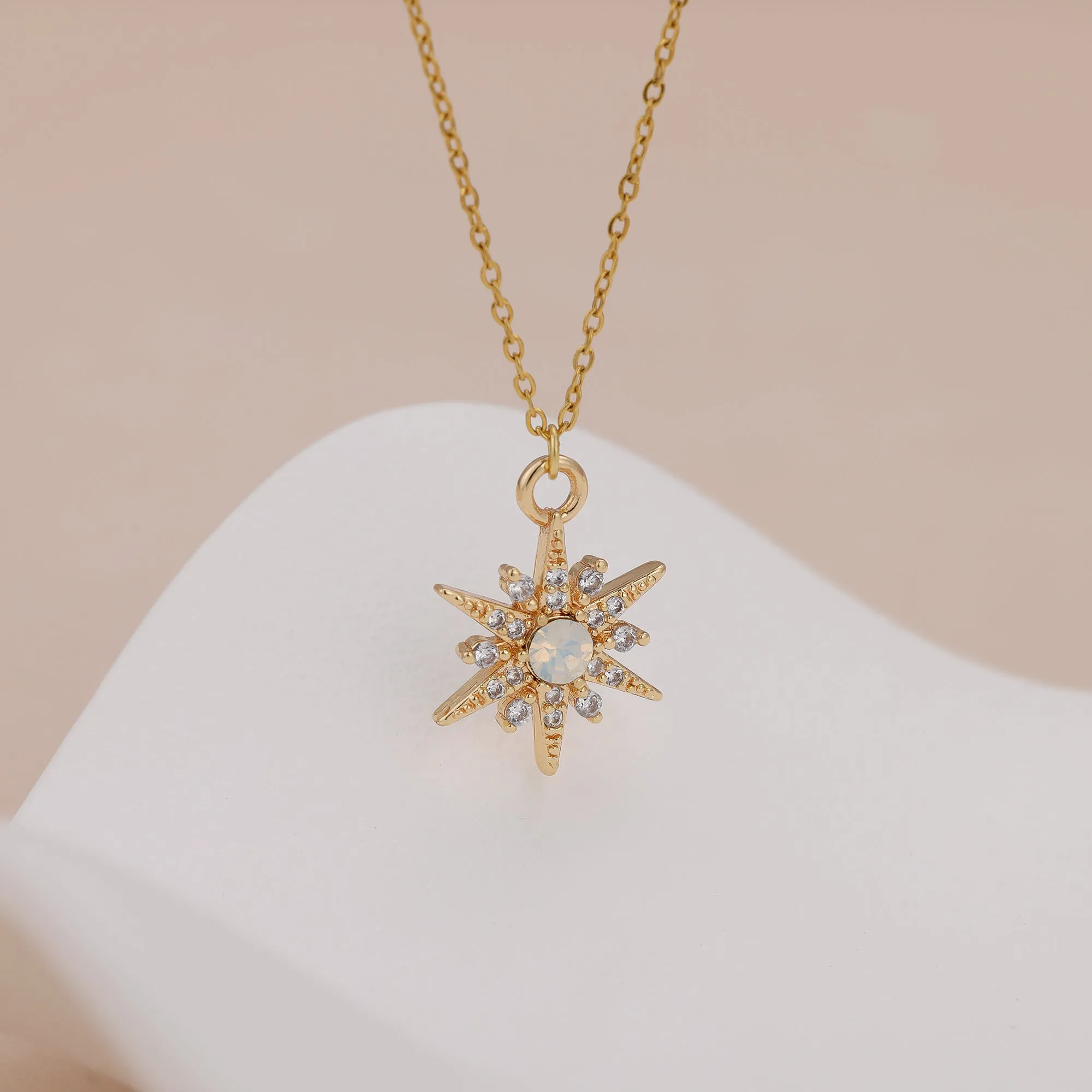 N015 starburst with opal gem pendant necklace