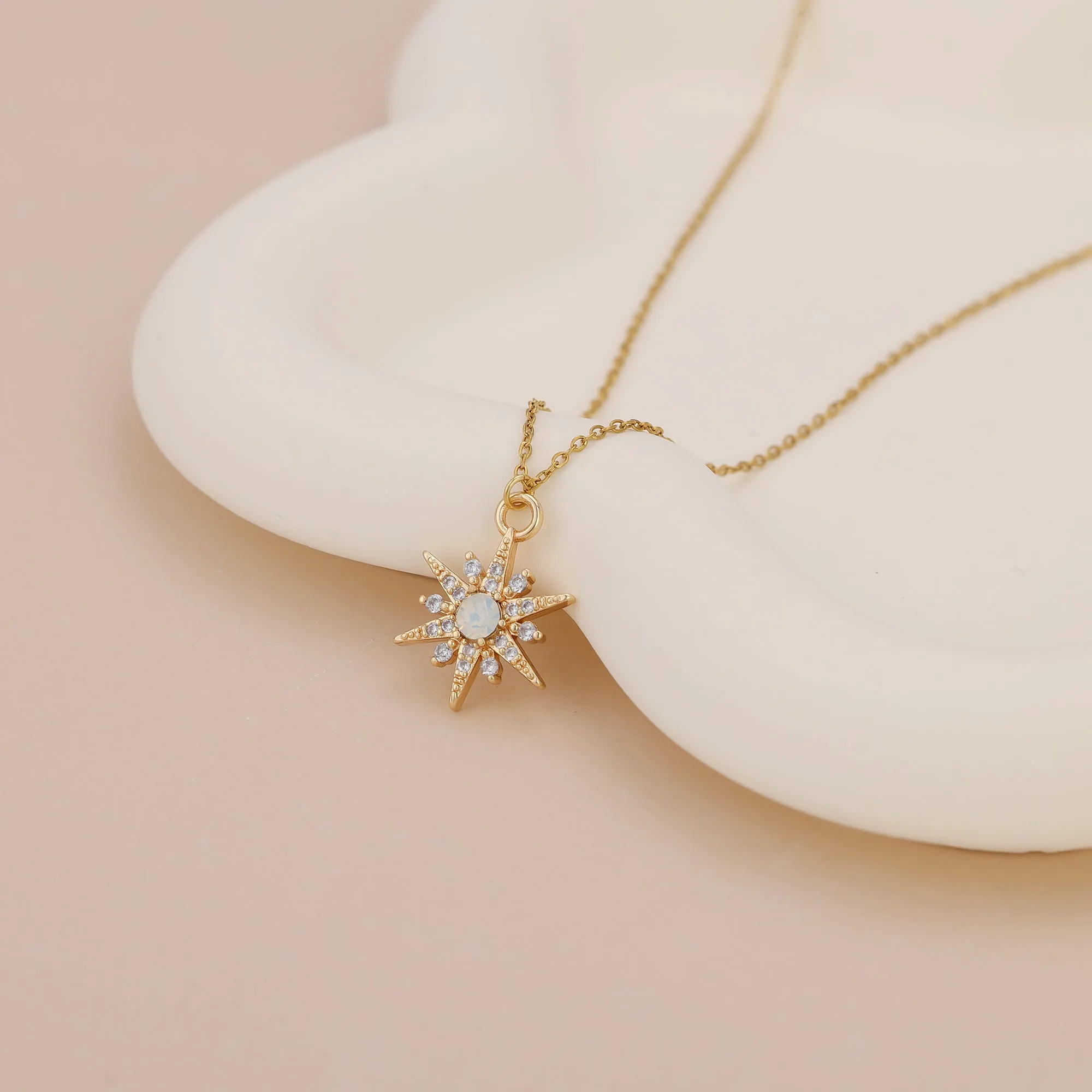 N015 starburst with opal gem pendant necklace