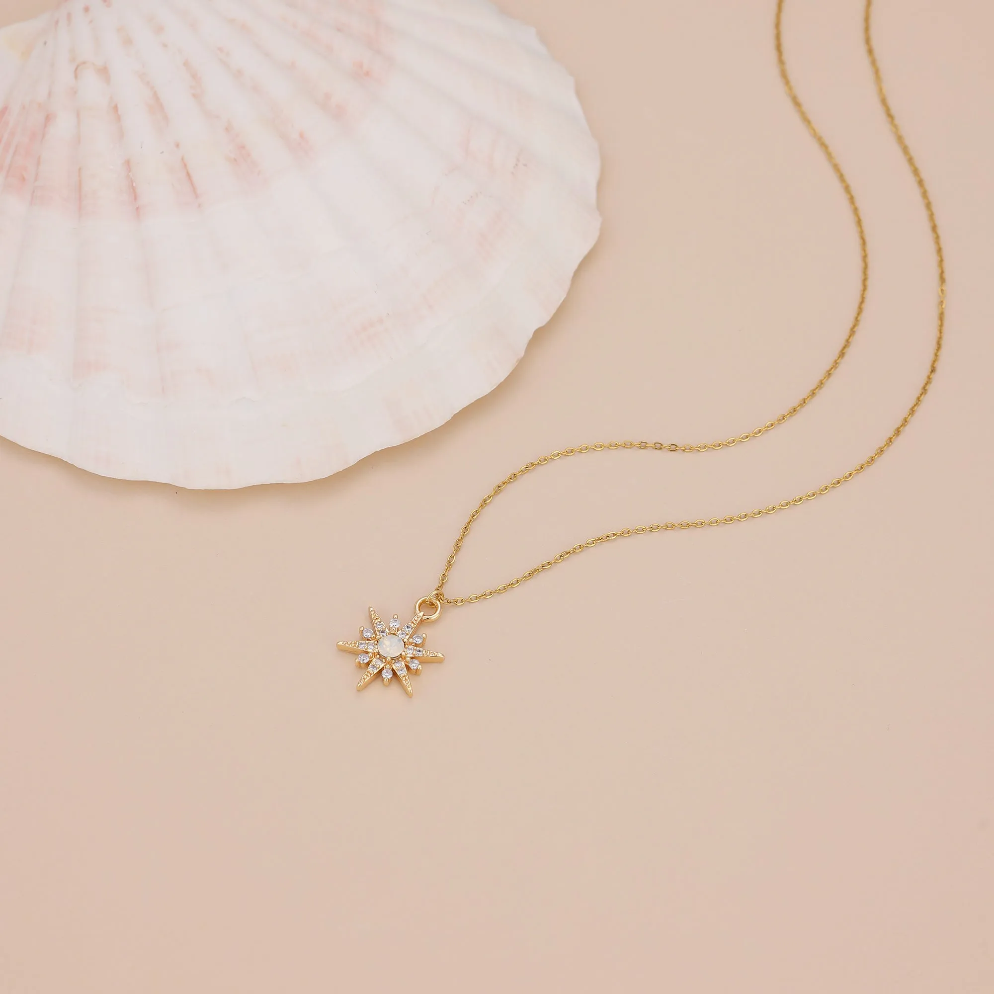 N015 starburst with opal gem pendant necklace