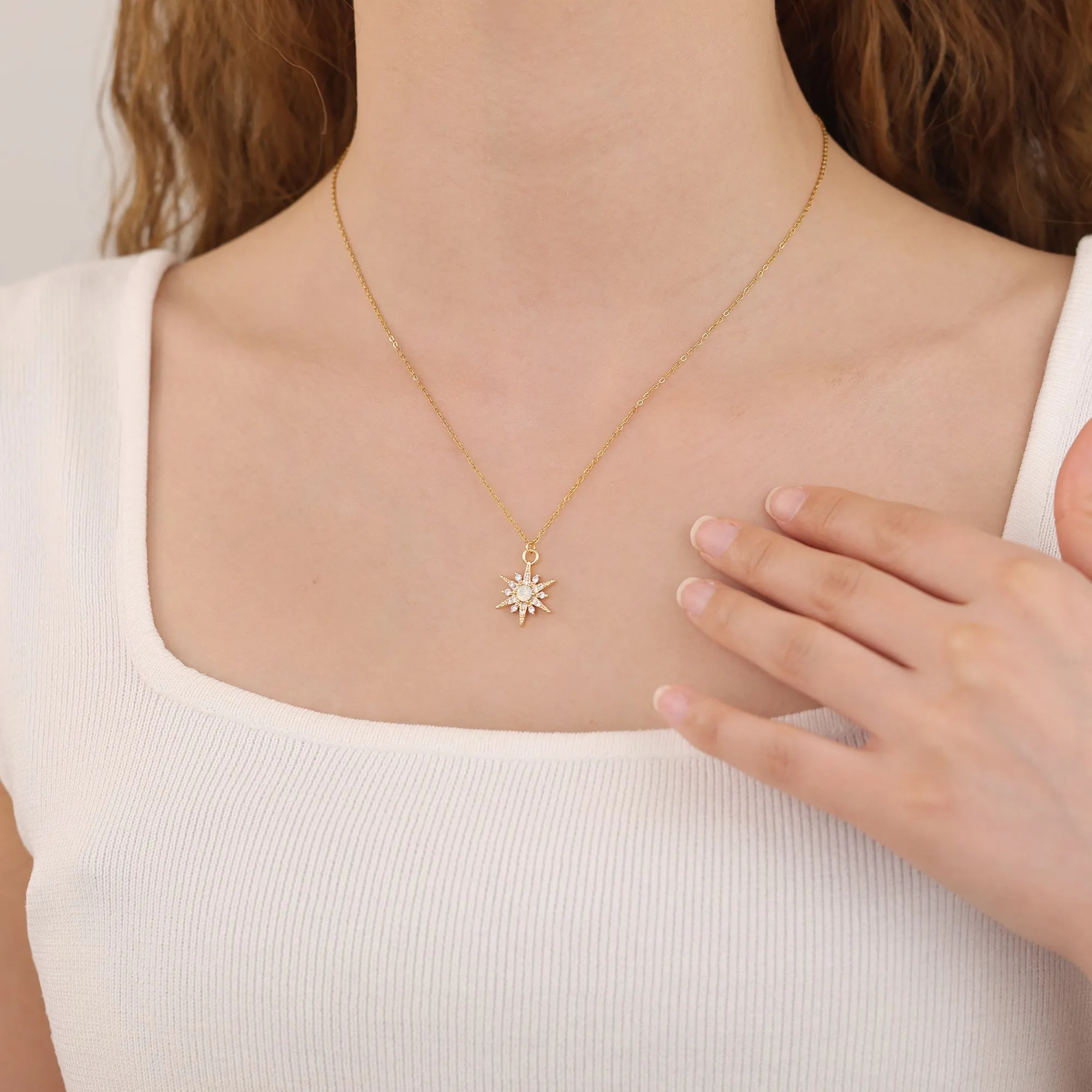 N015 starburst with opal gem pendant necklace