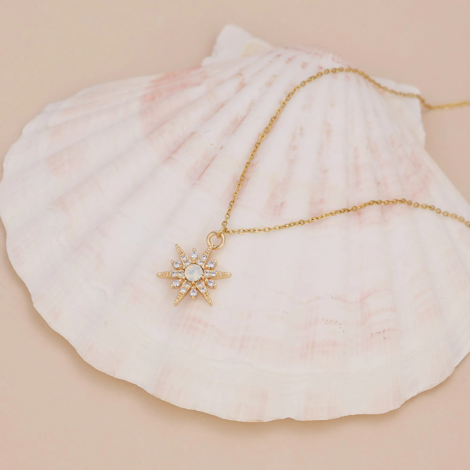 N015 starburst with opal gem pendant necklace