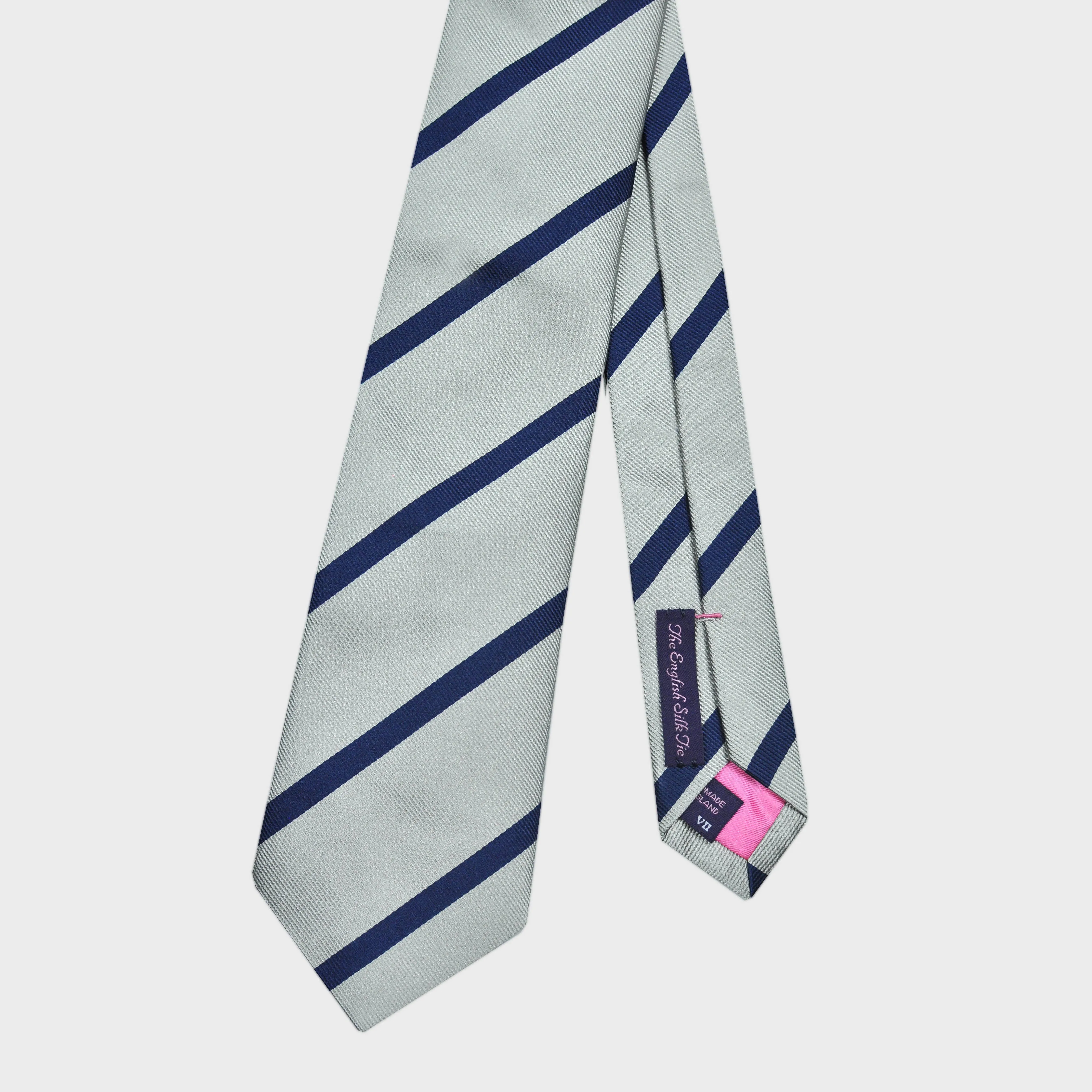 Narrow Stripes Reppe Silk Tie in White & Navy