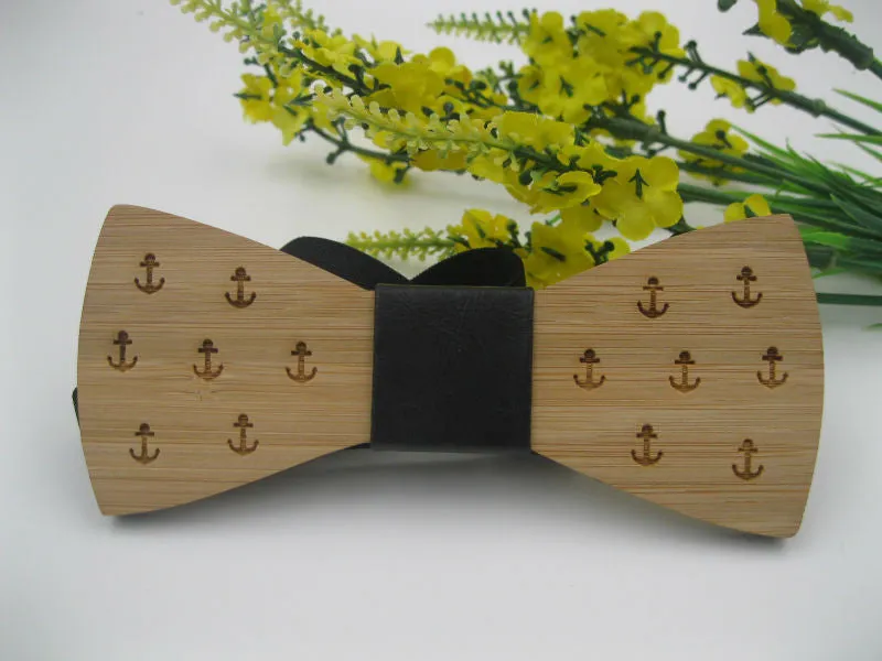 New Anchor Wooden Bow Tie For Man Accessory Bamboo Wood Wth Engraved Anchor