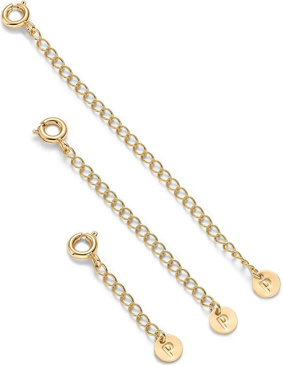 PAVOI 14K Gold Plated Necklace Chain Extenders Pack for Women - Set of Three Gold Necklace Extenders Bracelet Extension with Spring Ring Clasp - 1, 2, 3 Inch