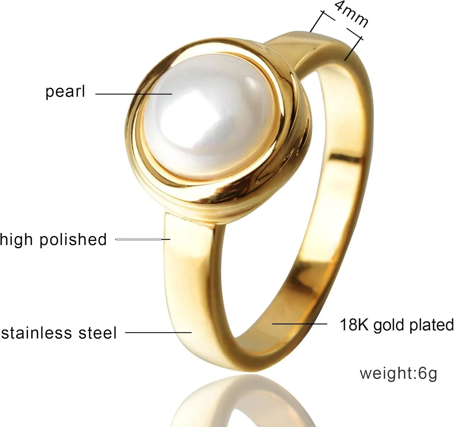 Pearl Ring for Women, 18K Gold Plated Rings for Bride Wedding Engagement Band Birthday Jewelry for Women Fits Sizes 5 to 11