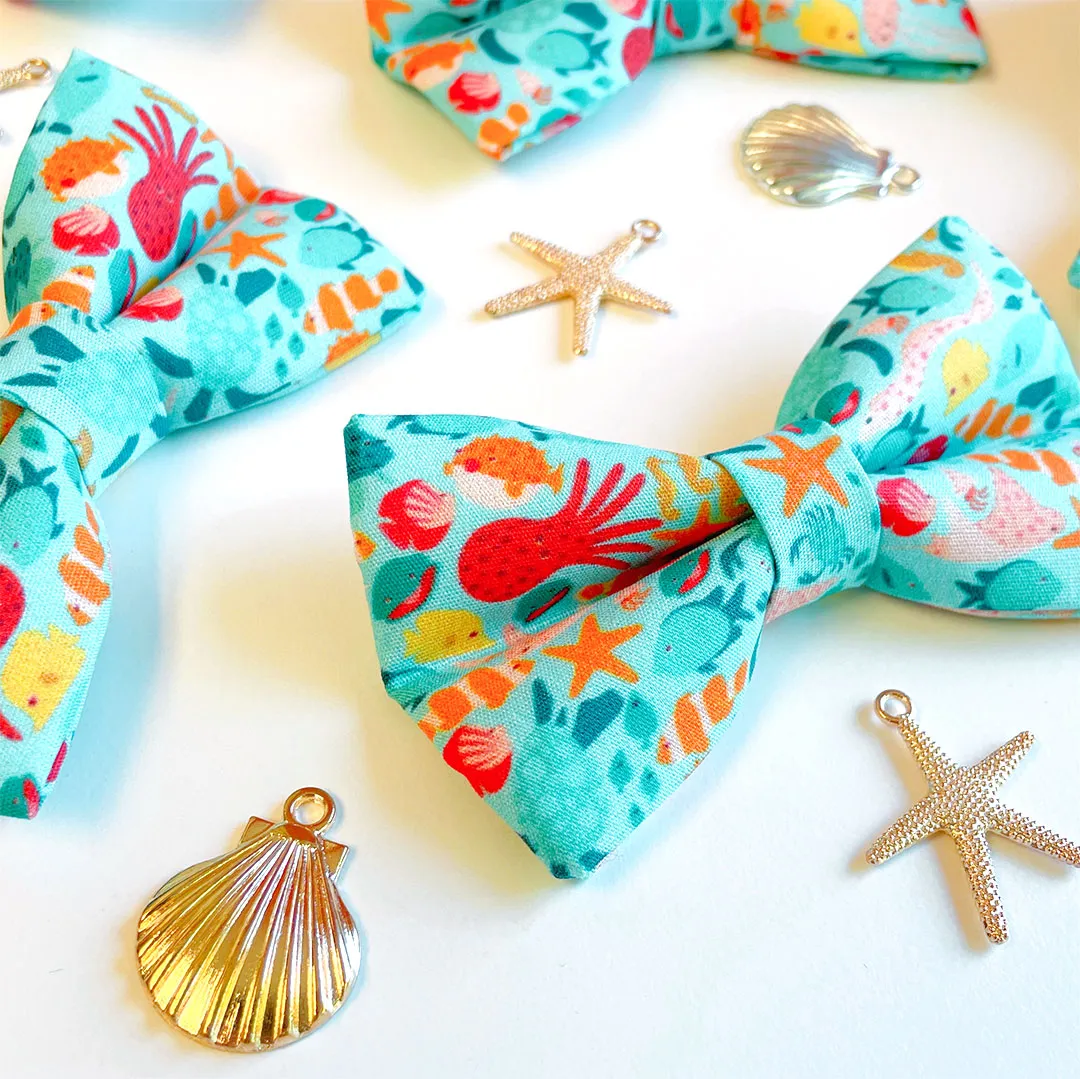 Pet Bow Tie - "Ocean Life" - Aquatic Cat Bow Tie / Summer, Fish, Beach, Sea, Marine / For Cats   Small Dogs (One Size)