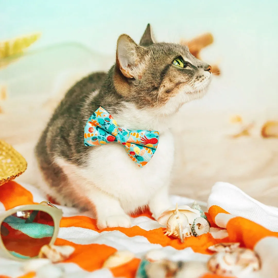 Pet Bow Tie - "Ocean Life" - Aquatic Cat Bow Tie / Summer, Fish, Beach, Sea, Marine / For Cats   Small Dogs (One Size)