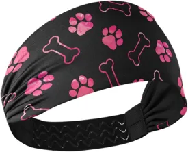 Pink Dog Paw Print Headband for Women, Elastic Yoga Headwraps Hair Band Sweatband for Fitness Yoga Workout
