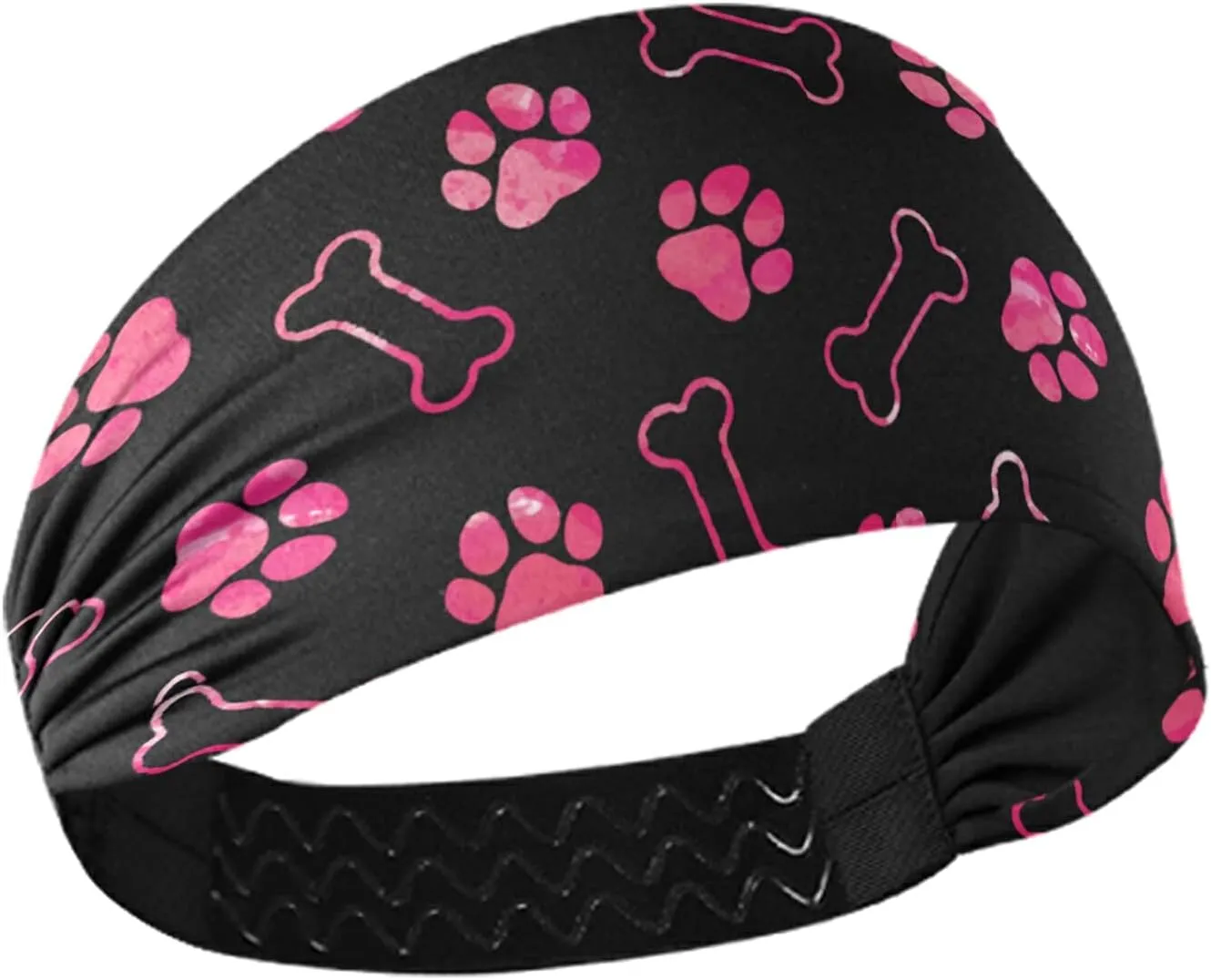 Pink Dog Paw Print Headband for Women, Elastic Yoga Headwraps Hair Band Sweatband for Fitness Yoga Workout