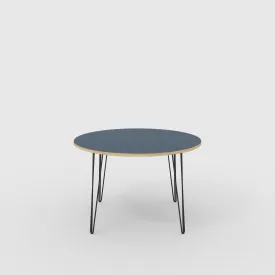 Plywood Round Table with Black Hairpin Legs - Formica Night Sea Blue - 1200(dia) x 735(h)