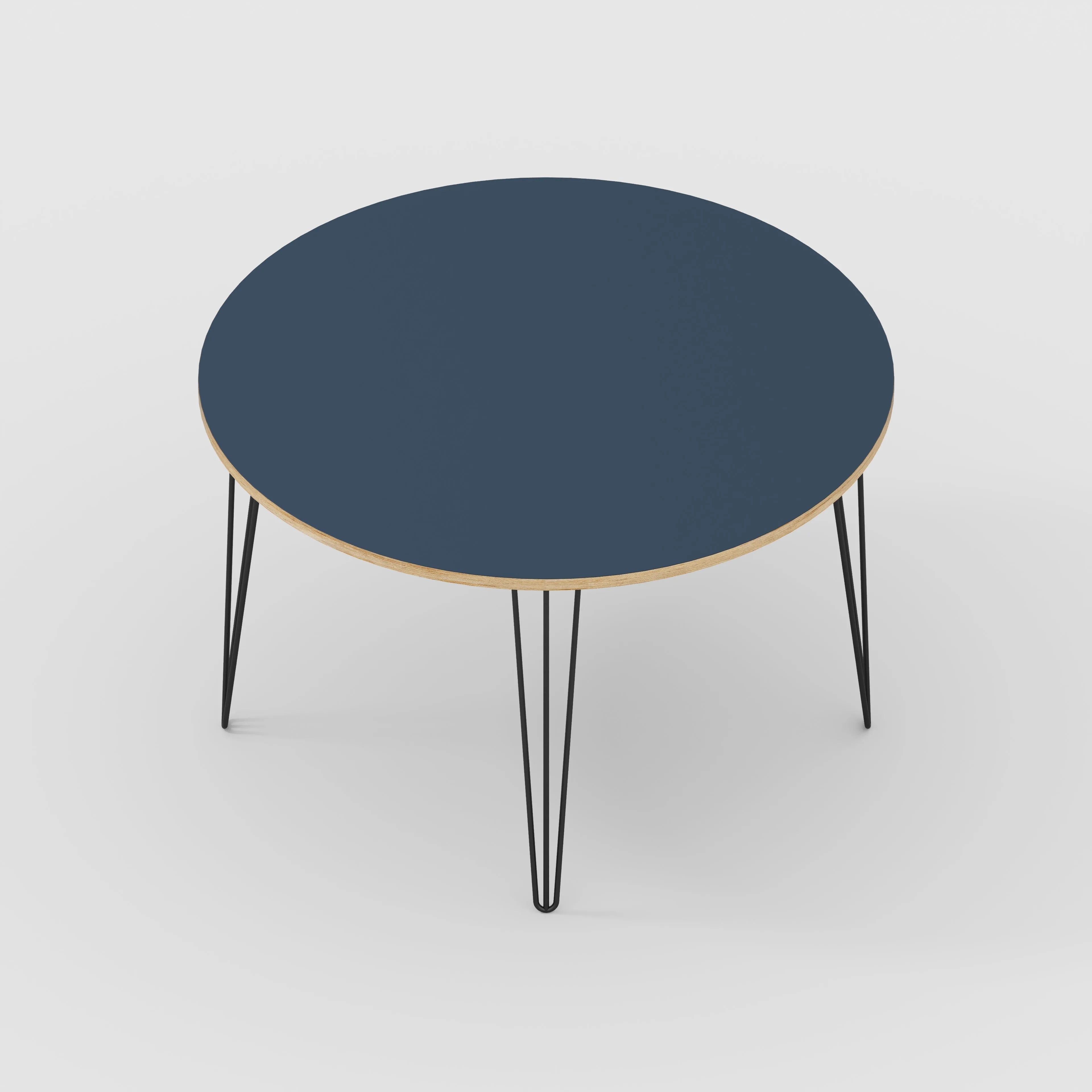 Plywood Round Table with Black Hairpin Legs - Formica Night Sea Blue - 1200(dia) x 735(h)