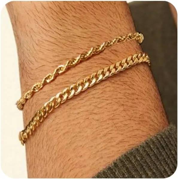 RANKEEF 2 Pcs Chain Bracelet for Men - 925 Sterling Silver 7-9inch Figaro Rope Cuban Link Bracelet Set - Gifts for Dad, Husband, Boyfriend