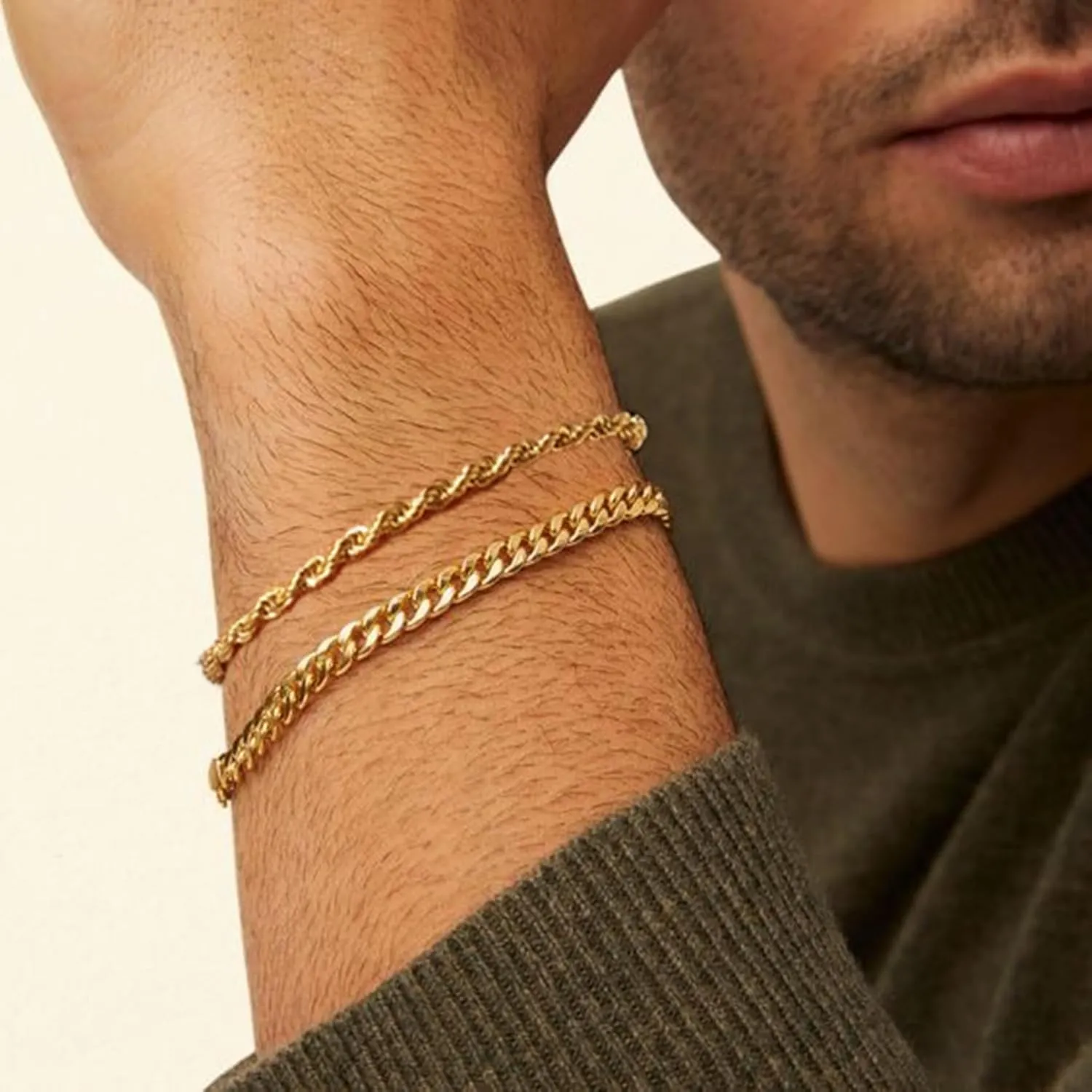 RANKEEF 2 Pcs Chain Bracelet for Men - 925 Sterling Silver 7-9inch Figaro Rope Cuban Link Bracelet Set - Gifts for Dad, Husband, Boyfriend