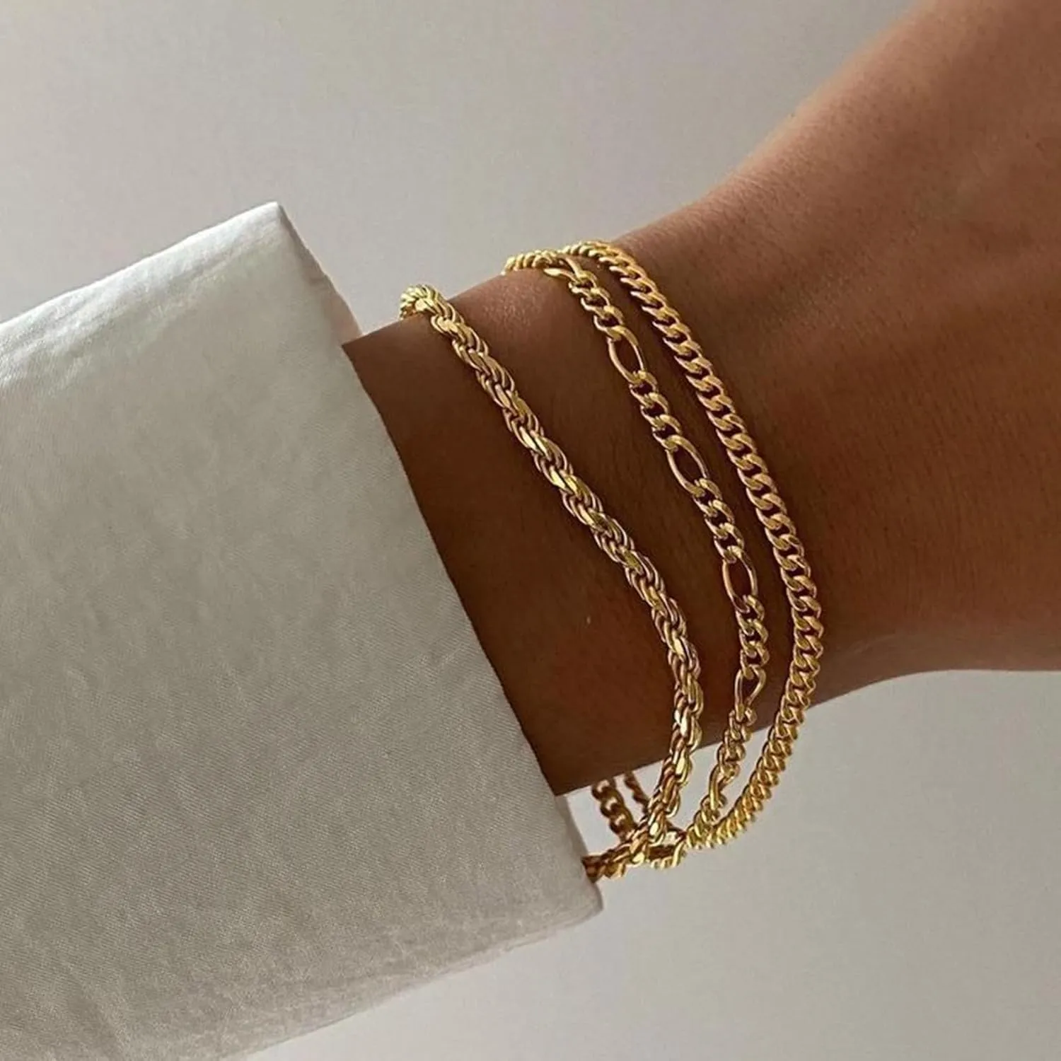 RANKEEF 2 Pcs Chain Bracelet for Men - 925 Sterling Silver 7-9inch Figaro Rope Cuban Link Bracelet Set - Gifts for Dad, Husband, Boyfriend
