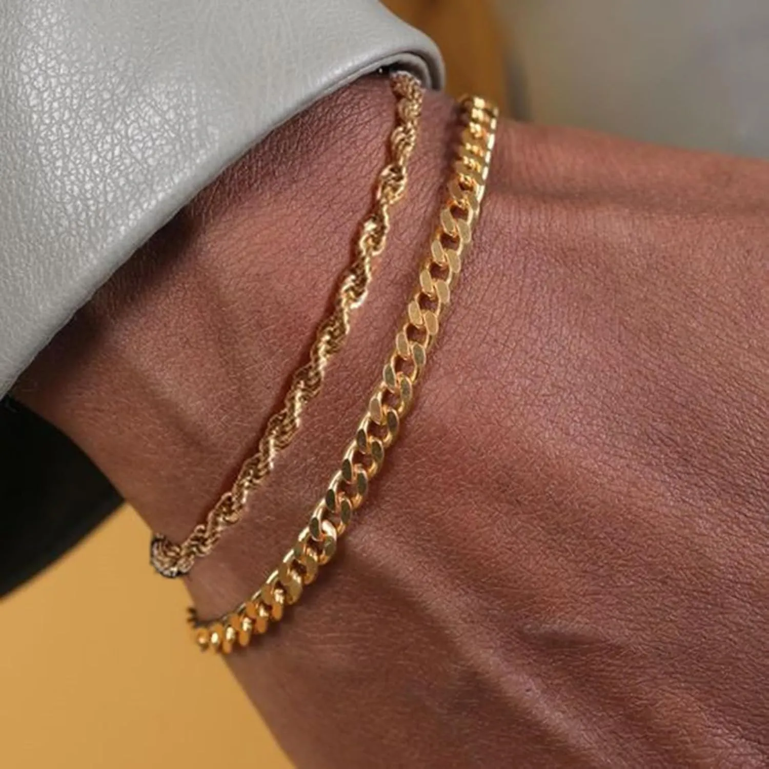 RANKEEF 2 Pcs Chain Bracelet for Men - 925 Sterling Silver 7-9inch Figaro Rope Cuban Link Bracelet Set - Gifts for Dad, Husband, Boyfriend
